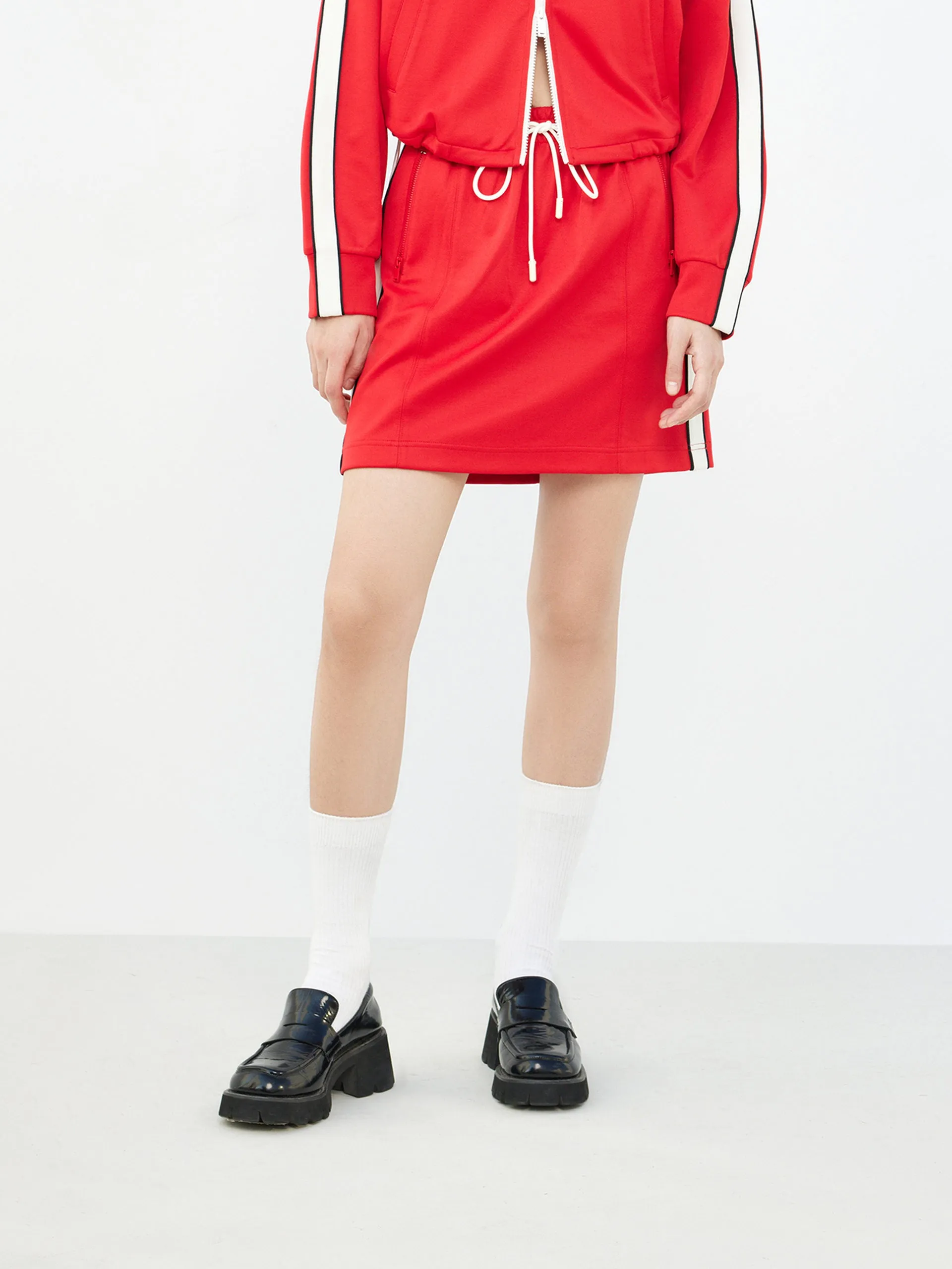 color block High Shine Drawstring Elastic Skirt