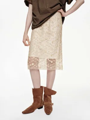 Minimal Look Sequin Detail Lace Skirt