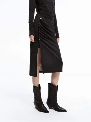 Side Slit Pleated Skirt Statement Color