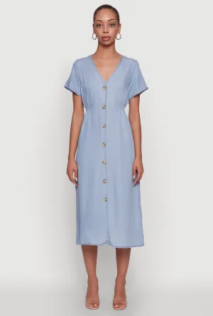 Fur Warm Winter Snow Chic Short Sleeve V-Neck Shirt Dress with Button Front