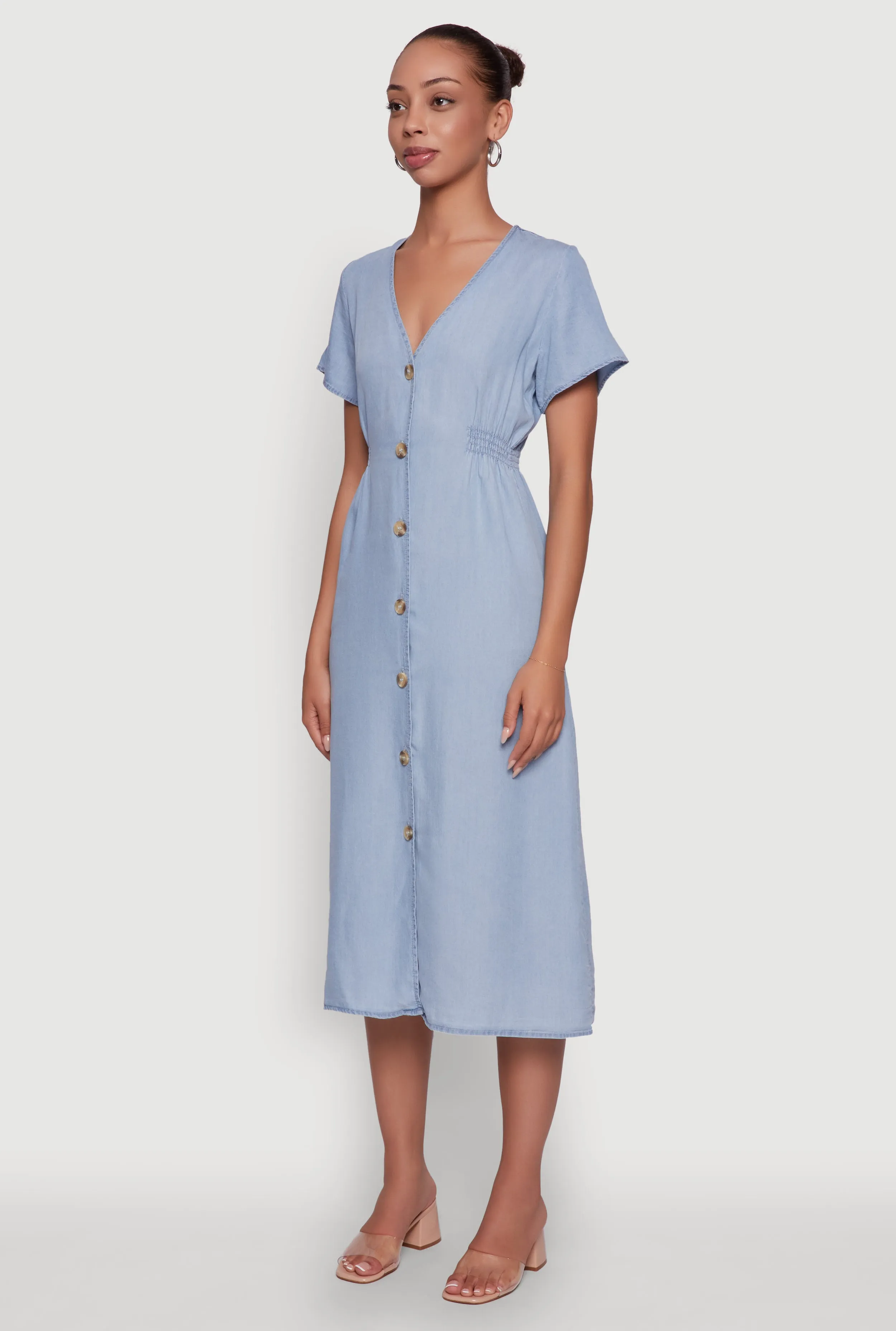 Chic Short Sleeve V-Neck Shirt Dress with Button Front Classic event dress