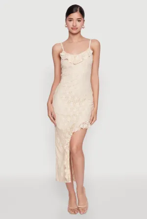 Layering friendly Storm Sky Madden Girl Lace Asymmetrical Dress with Ruffles