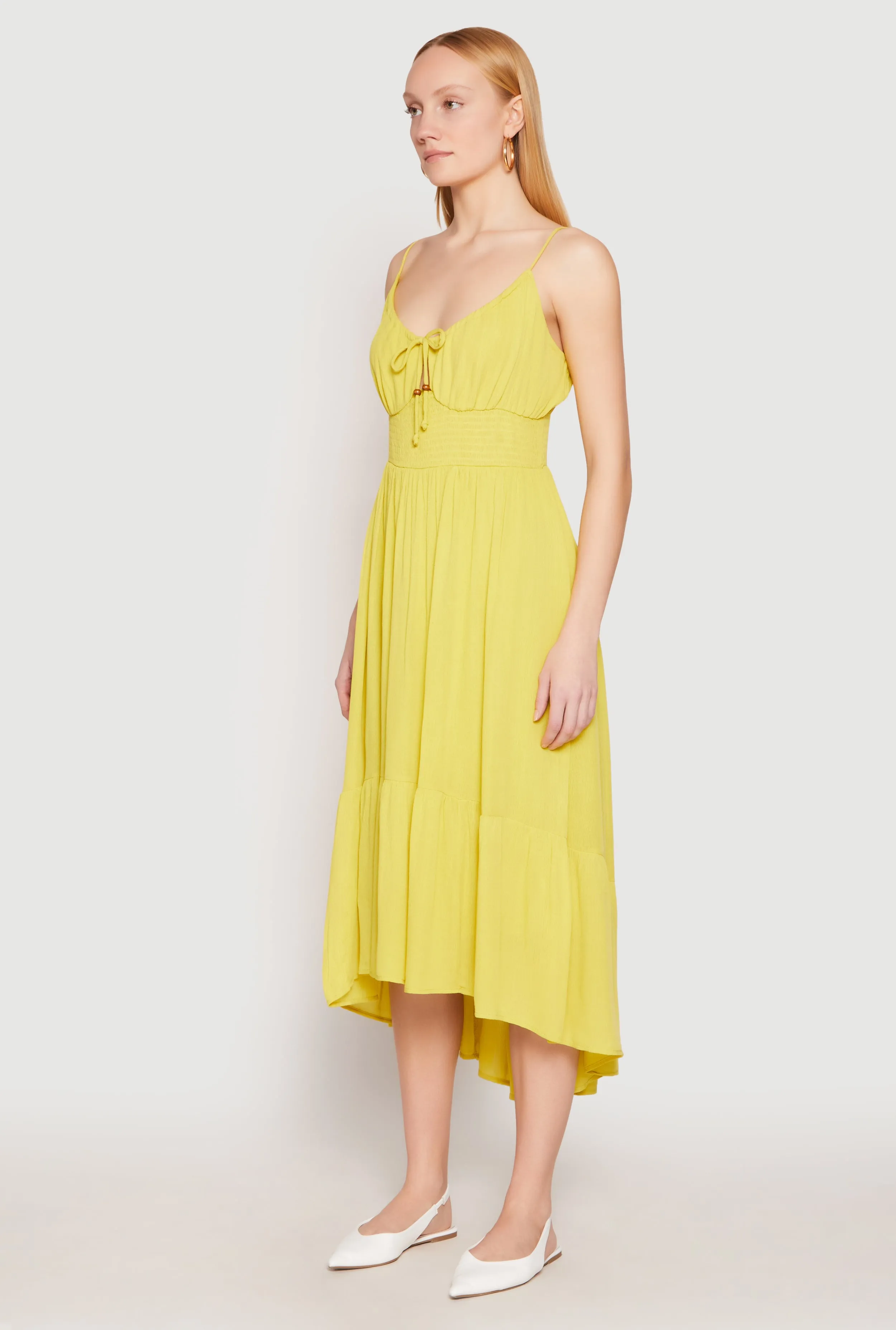 Soft fabric knee-length dress Iris Gauze Knit Smocked Waist Dress