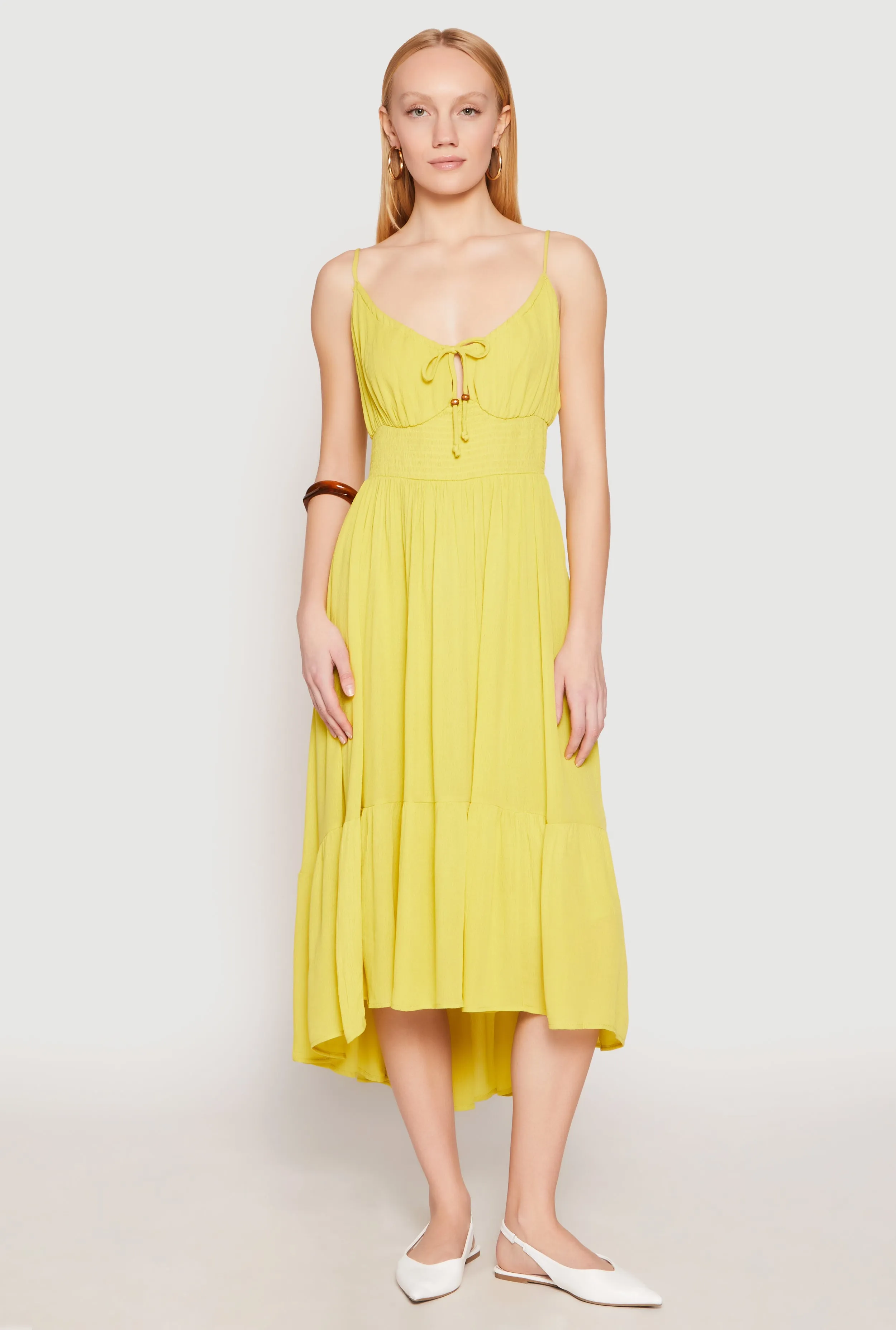 Iris Gauze Knit Smocked Waist Dress Modern Style Mesh Breeze