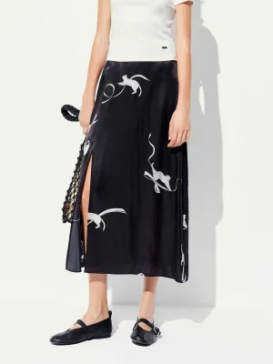 Simple looks Artisan Print Cat Pattern Satin Skirt