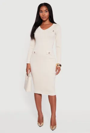 slow life New Yorker Contrast Trim Pocket Detail Long Sleeve Sweater Dress