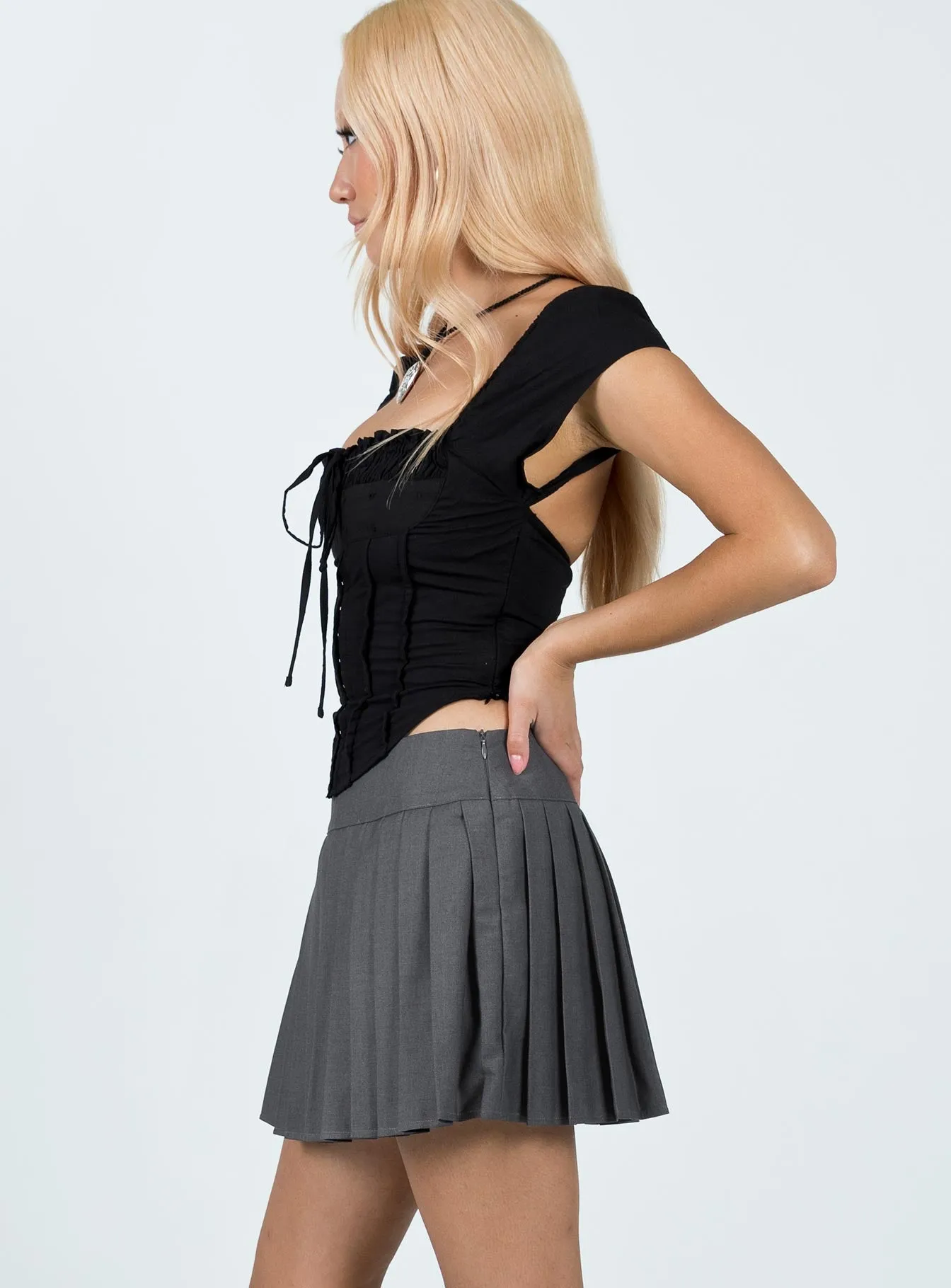Bestseller Item High Waist Kierce Pleated Mini Skirt Grey