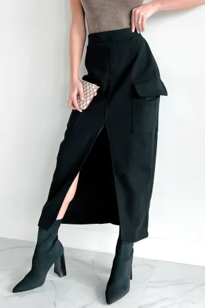 Setting New Standards Brushed Knit Cargo Midi Skirt (Black) Breathable Hypoallergenic fabric