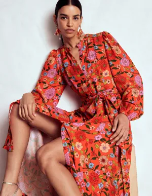 Shell Glow Mae Occasion Maxi Shirt Dress-Firecracker Red, Dahlia Trail