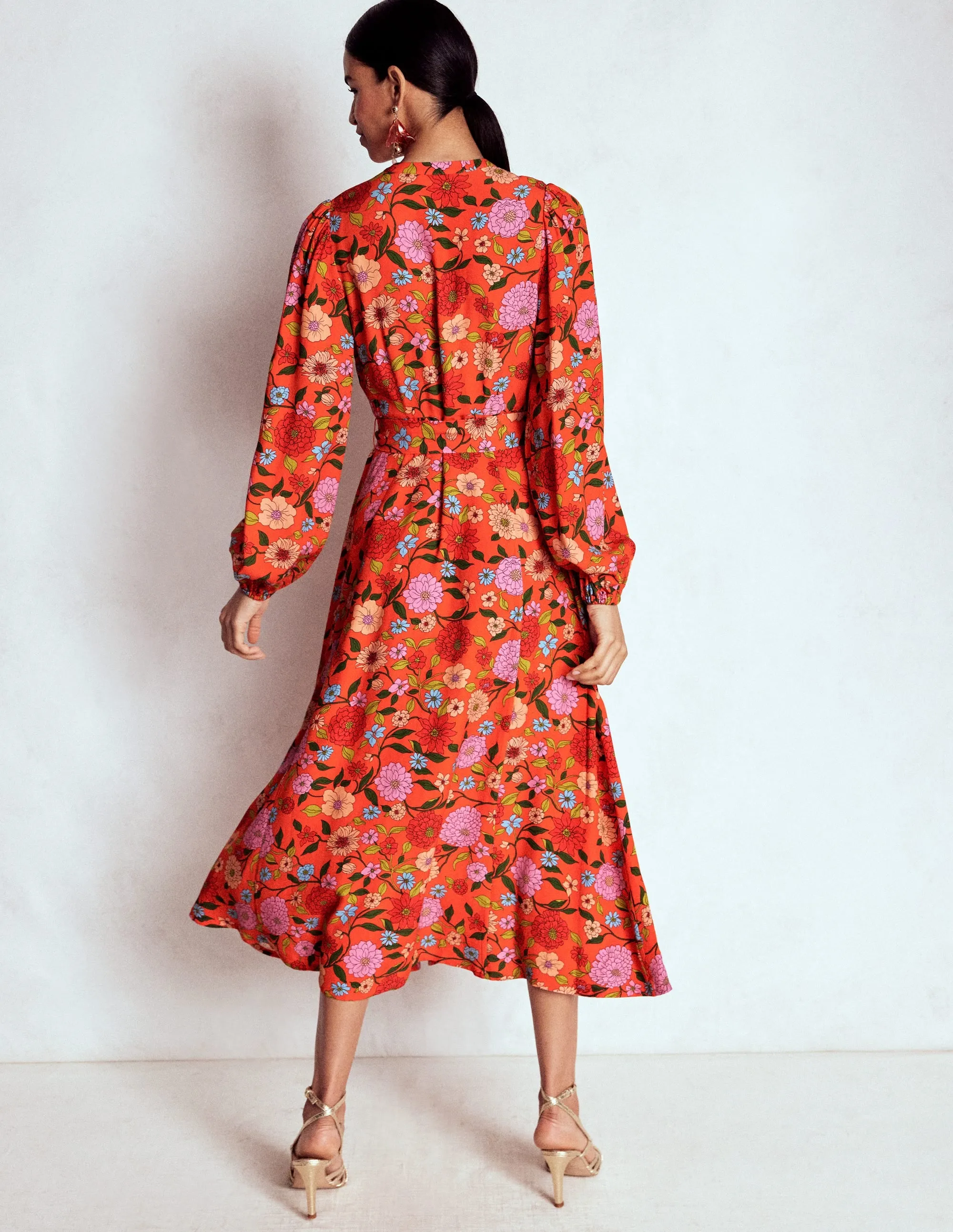 Mae Occasion Maxi Shirt Dress-Firecracker Red, Dahlia Trail This dress offers an elegant and refined look for any event or casual outing