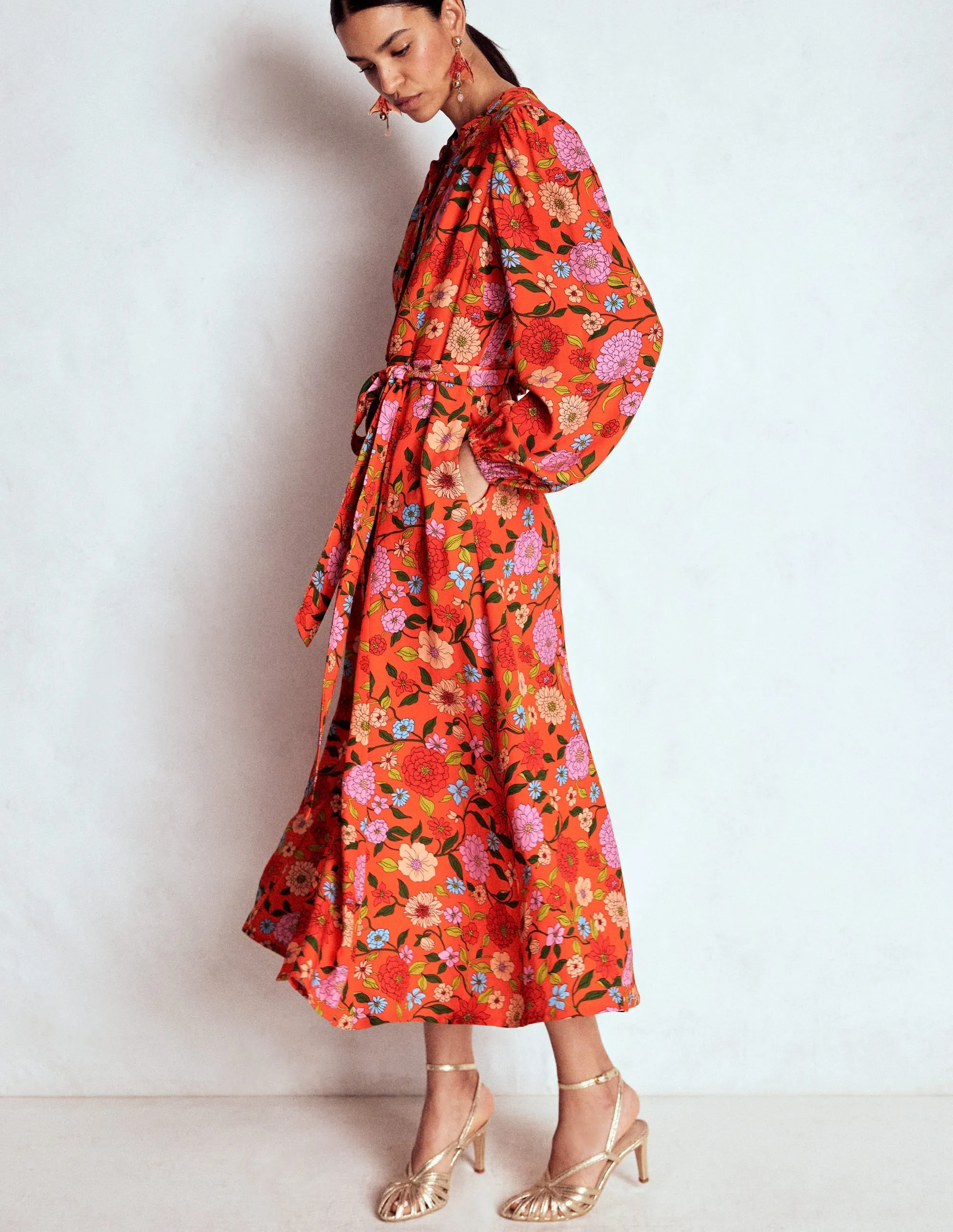 Mae Occasion Maxi Shirt Dress-Firecracker Red, Dahlia Trail Batiste Glow The flowing design of this dress provides plenty of movement while keeping you looking polished