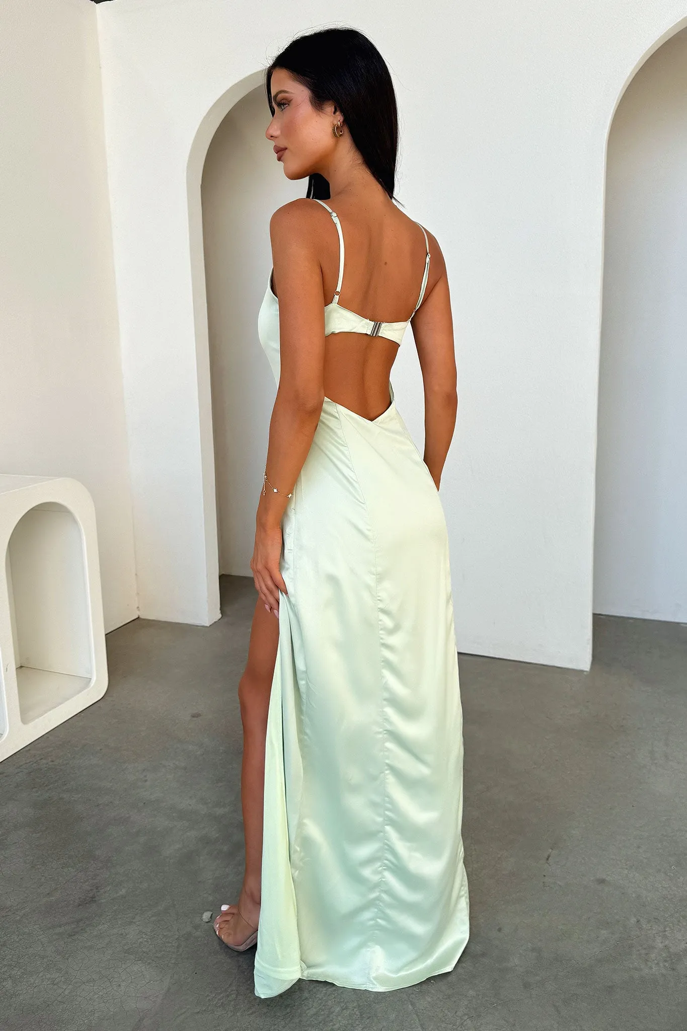 Violetta Scoop Neck Satin Maxi Dress - Sage Market Lane