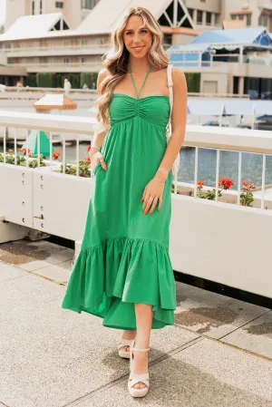 Daily Comfort Chasing Daylight Ruffled Hem Midi Dress (Green)