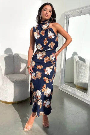 Color Sky Brick Path Santorini Maxi Dress - Navy Floral