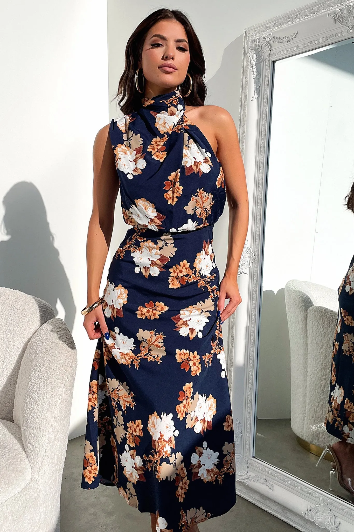 forest calm Galaxy View Santorini Maxi Dress - Navy Floral