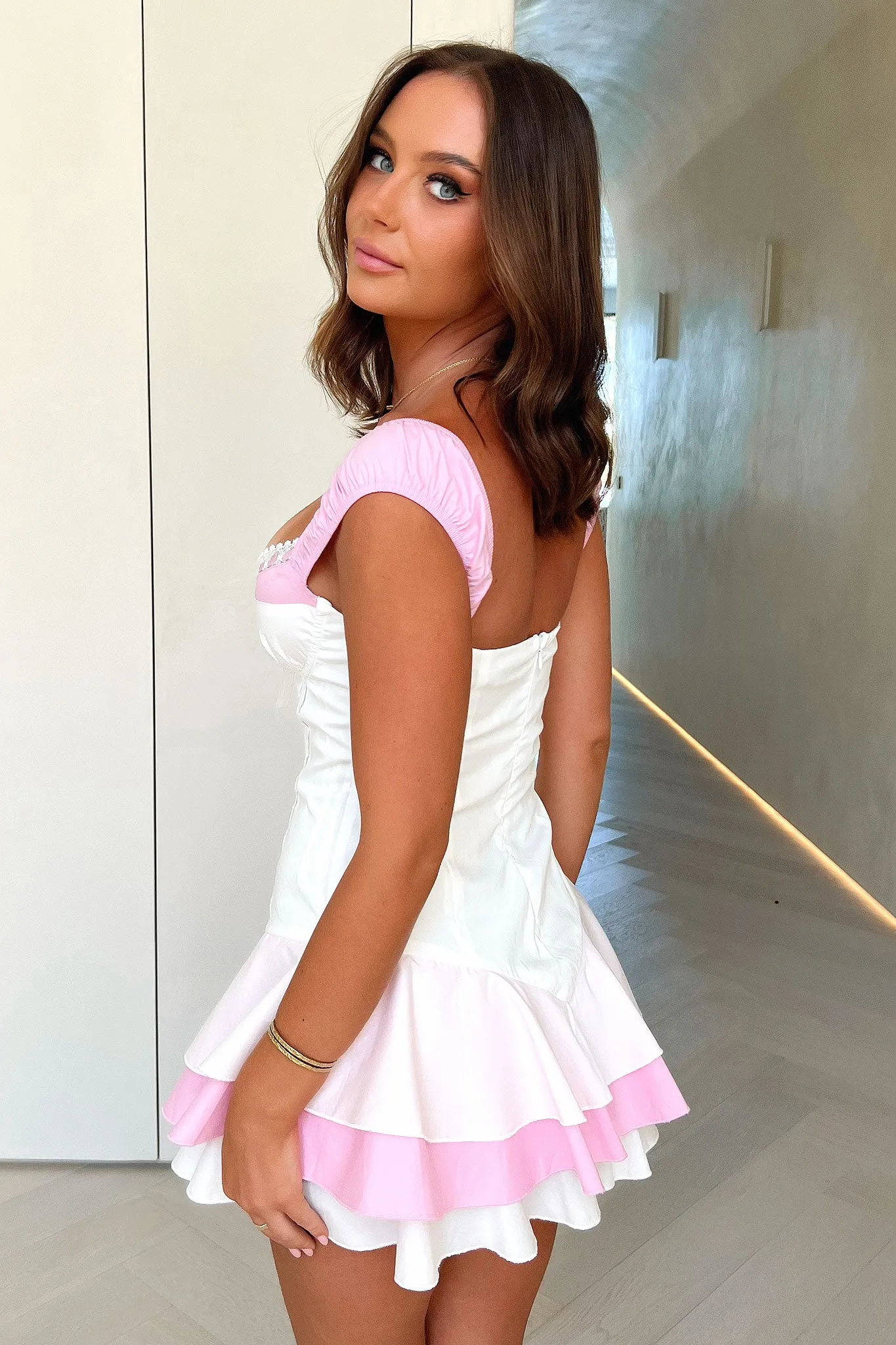Nevada Dress - White/Pink Bohemian Design Hot Girl