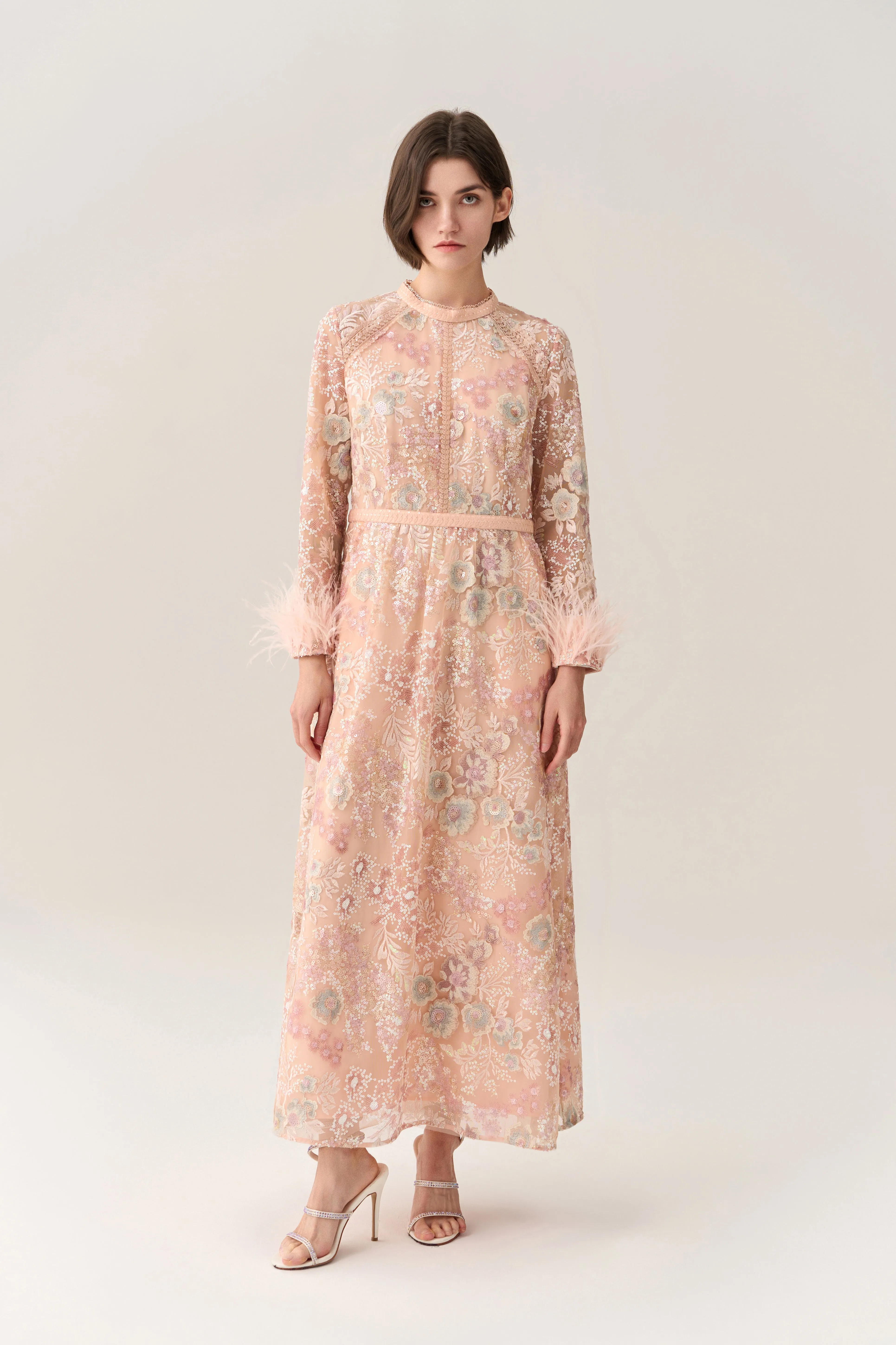 Paneled Feather-trim Embroidery Sequin-detail Dress Spirit Core