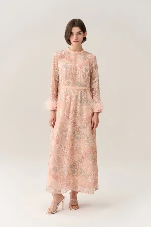 Paneled Feather-trim Embroidery Sequin-detail Dress Spirit Core