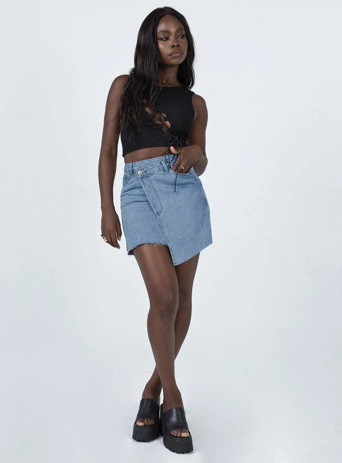 Twist Front Design Banksia Denim Mini Skirt