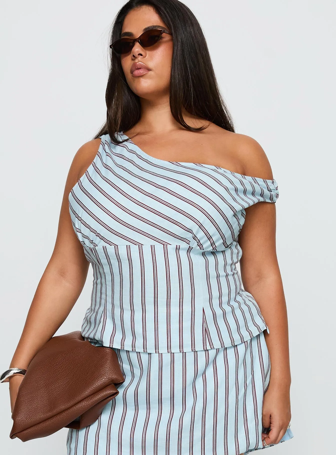 Wrinkle Resistant Finish Designer Label Gulliver Tie Side Mini Skort Blue / Maroon Stripe Curve