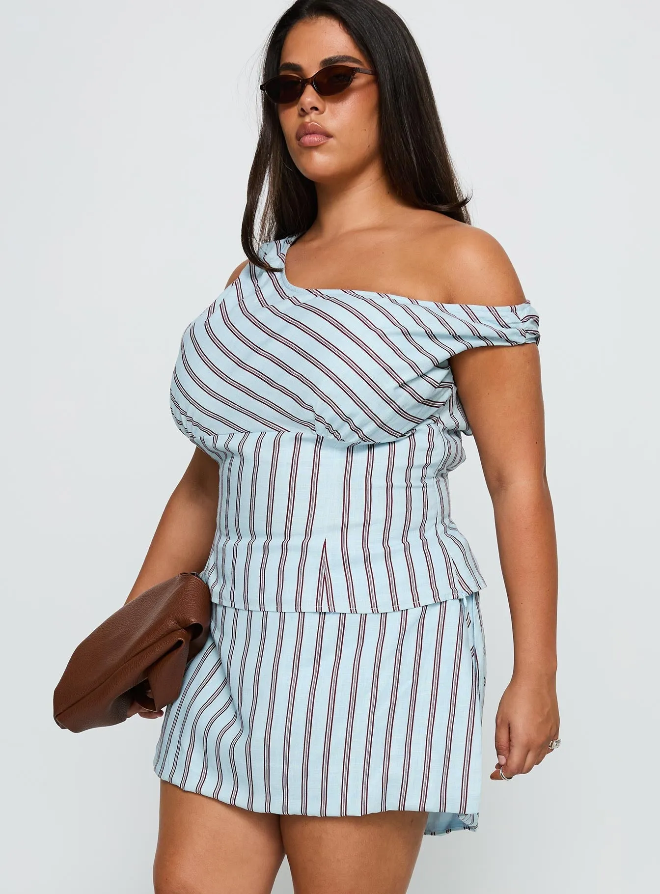 Easy Layers Suede Feel Gulliver Tie Side Mini Skort Blue / Maroon Stripe Curve