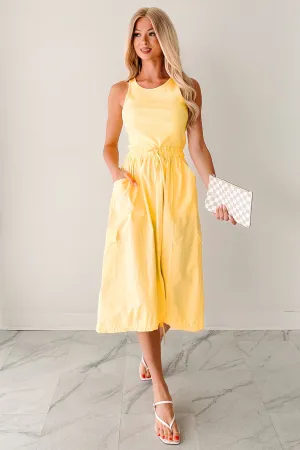 Market Day Quietly Extra Sleeveless Cargo Midi Dress (Yellow)