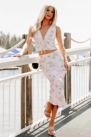 Always Beautiful Floral Satin Skirt (Baby Pink) Removable Belt