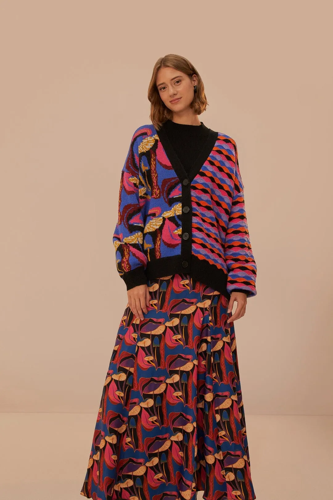 Easy Motion light colors Wild Mushrooms Black Maxi Skirt