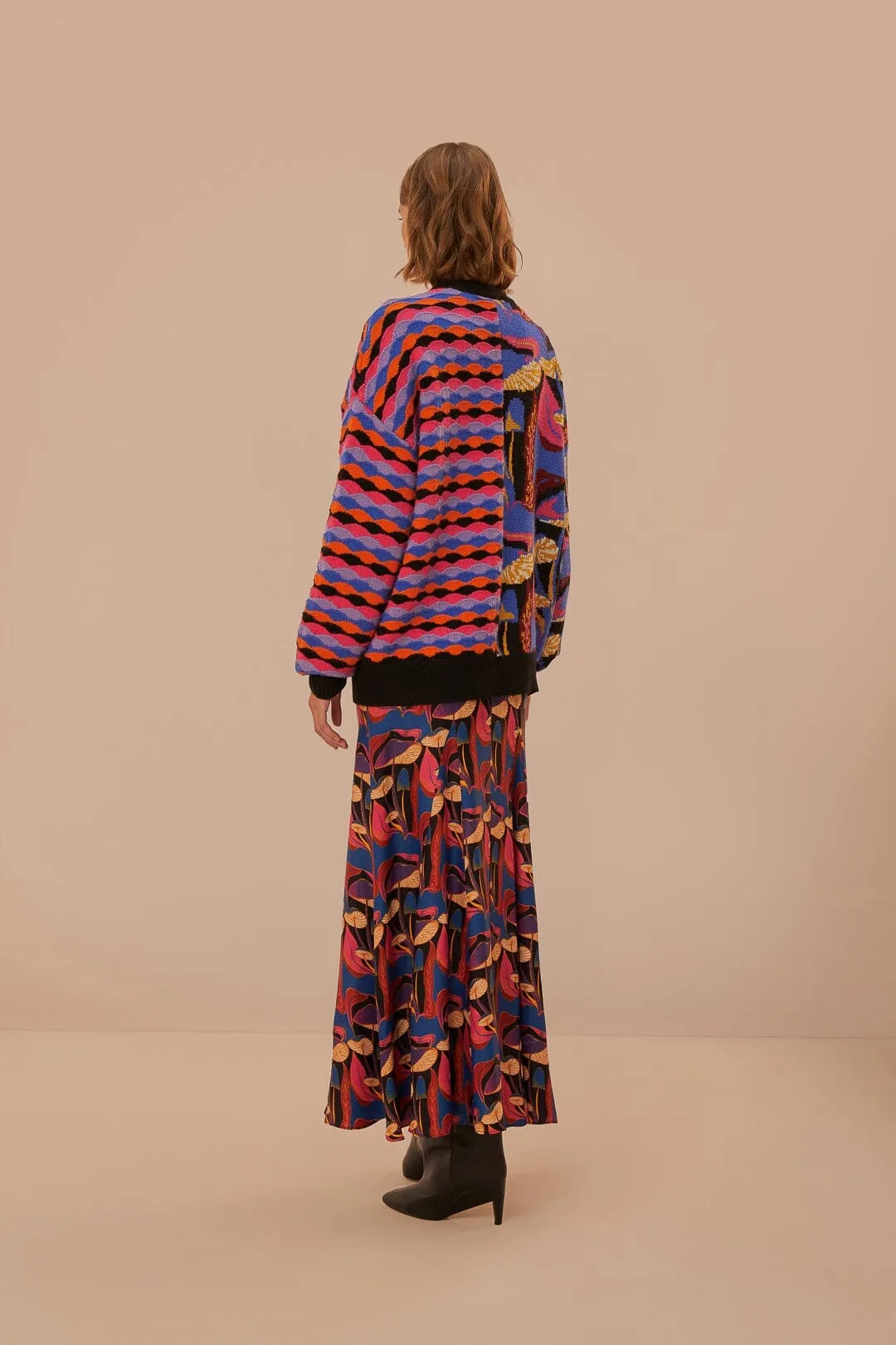 Detachable Tie Wild Mushrooms Black Maxi Skirt