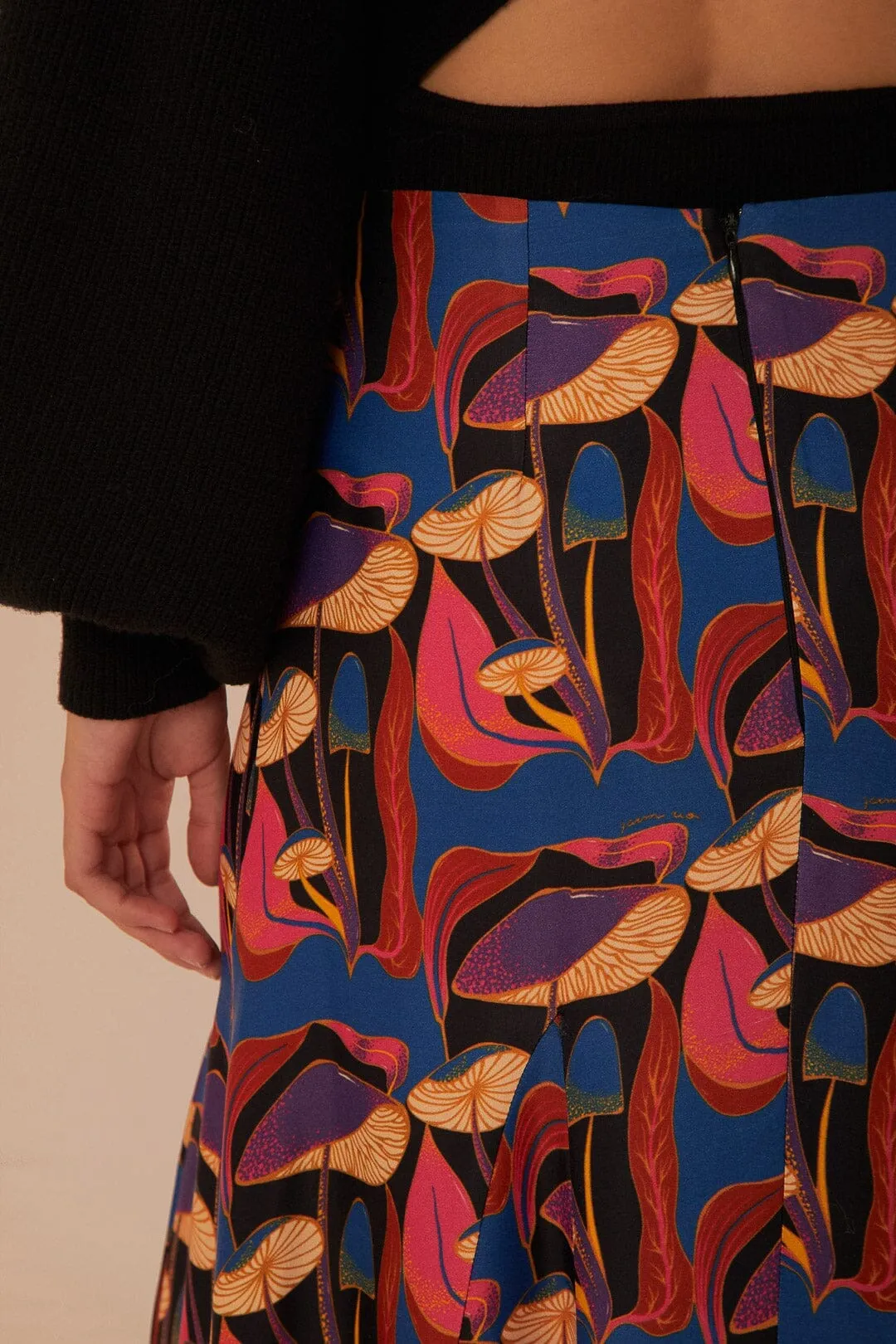 Pastel tone Wild Mushrooms Black Maxi Skirt