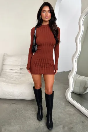 Chic Outfit Emily Long Sleeve Turtle Neck Dress - Brown