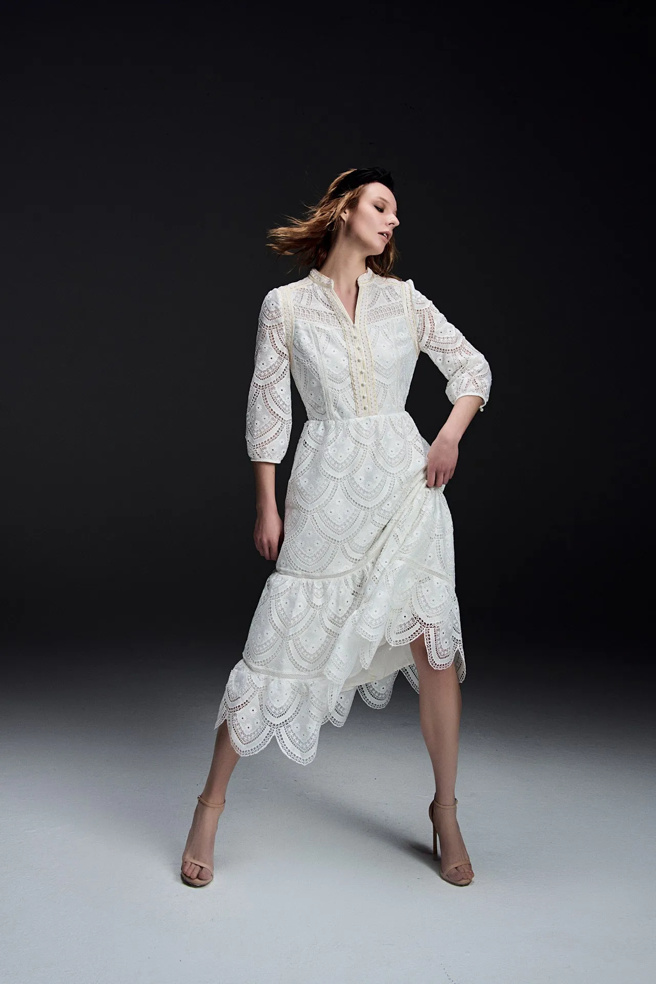 Sport Ease Utility Mode White Lace Maxi Dress