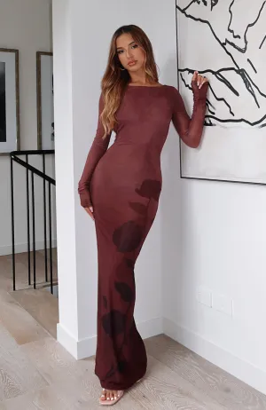 Heat Safe NoIrritationSeams No Halo Long Sleeve Maxi Dress Cocoa Bloom