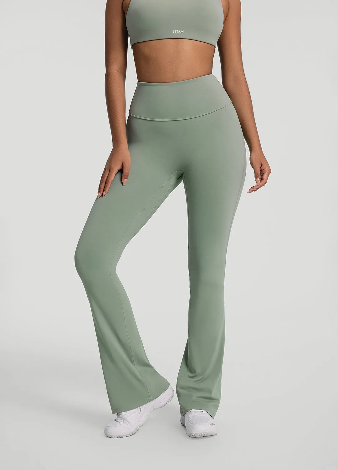 Ruched Flared Leggings Wrinkle Resistant Eco Shopper Ultra Light Casual Day