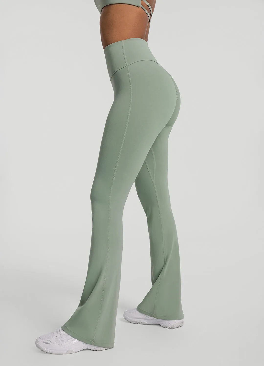 Ruched Flared Leggings Petite Size Daily Routine Feather Feel