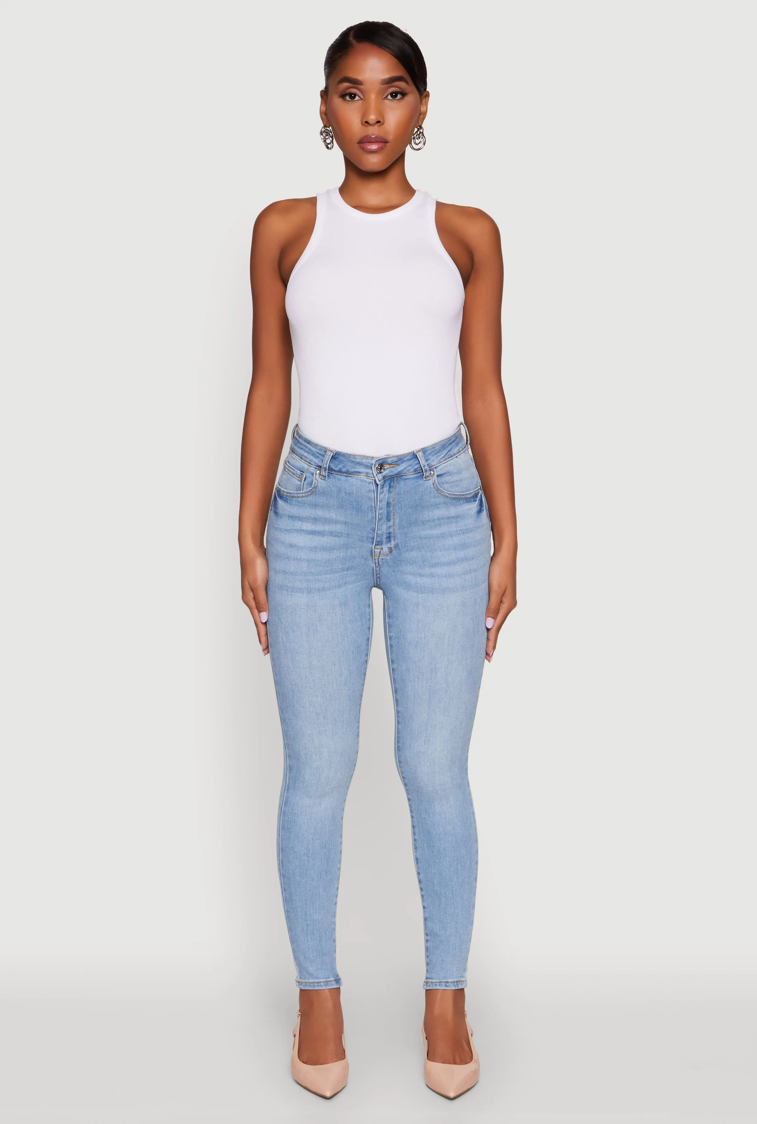 Fit For Daily Leisure Wear WAX High Rise Solid Cropped Skinny Jeans