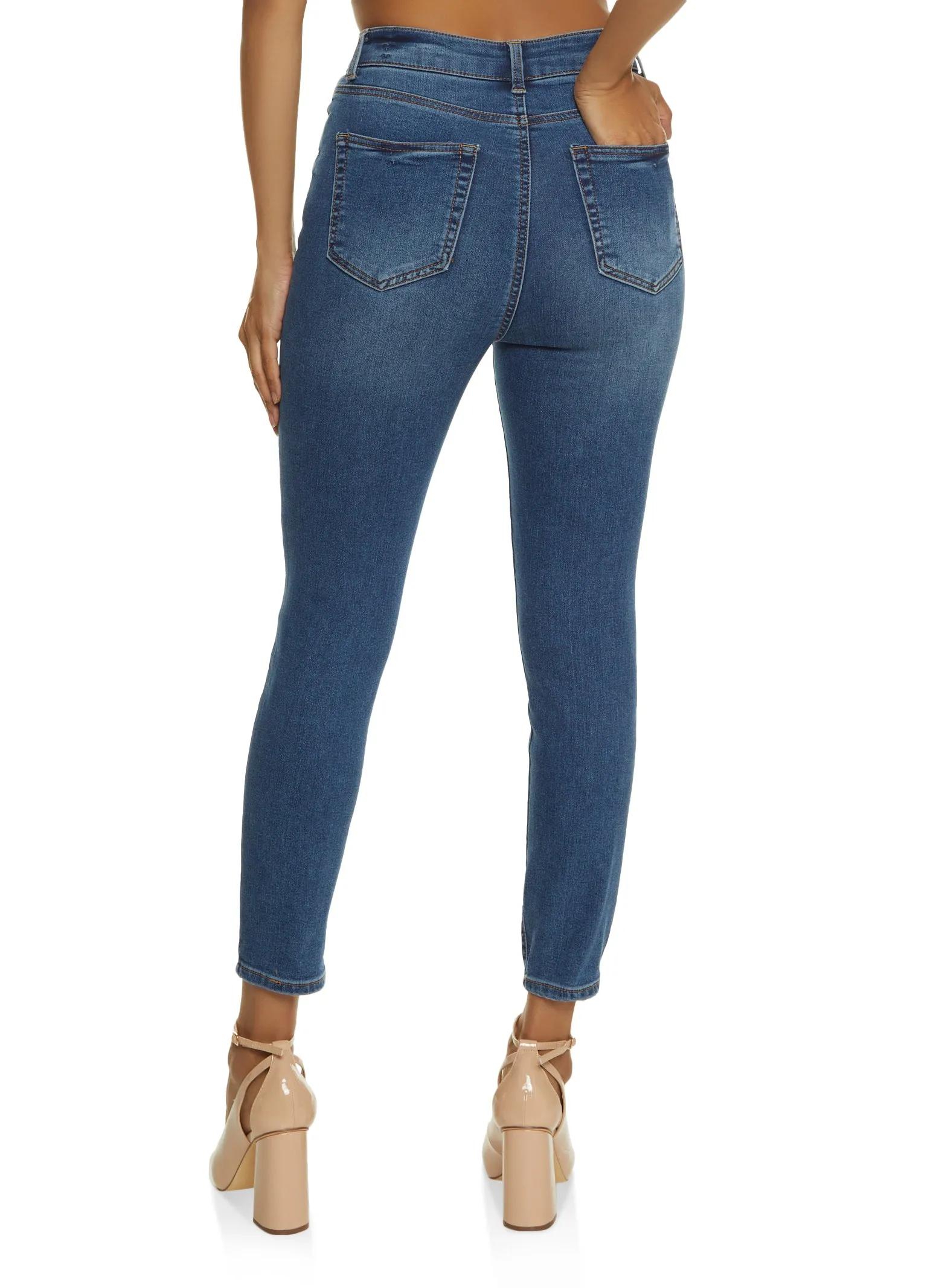 WAX Whiskered High Waist Skinny Ankle Jeans Minimal Wear Style Forward