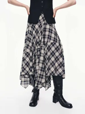 Asymmetric Plaid Skirt Layered Design Refined Finish