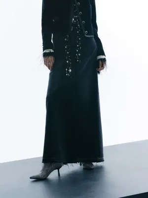 Simple Flow Synthetic Blend Back Slit Cotton Skirt