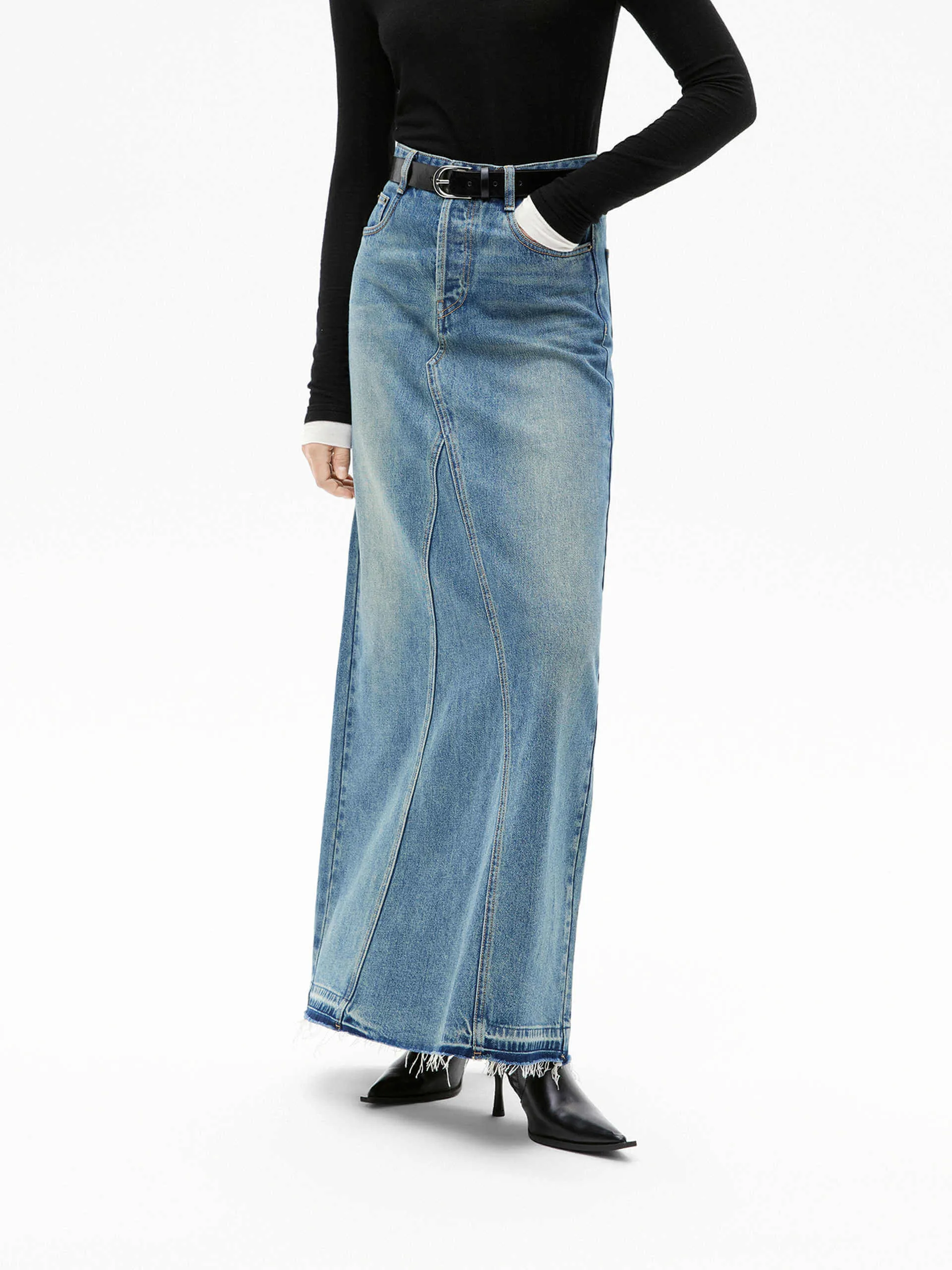 Back Slit Cotton Skirt Mid Rise