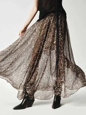 Style Vibes Editorial Look Silk Leopard Print Flowy Skirt