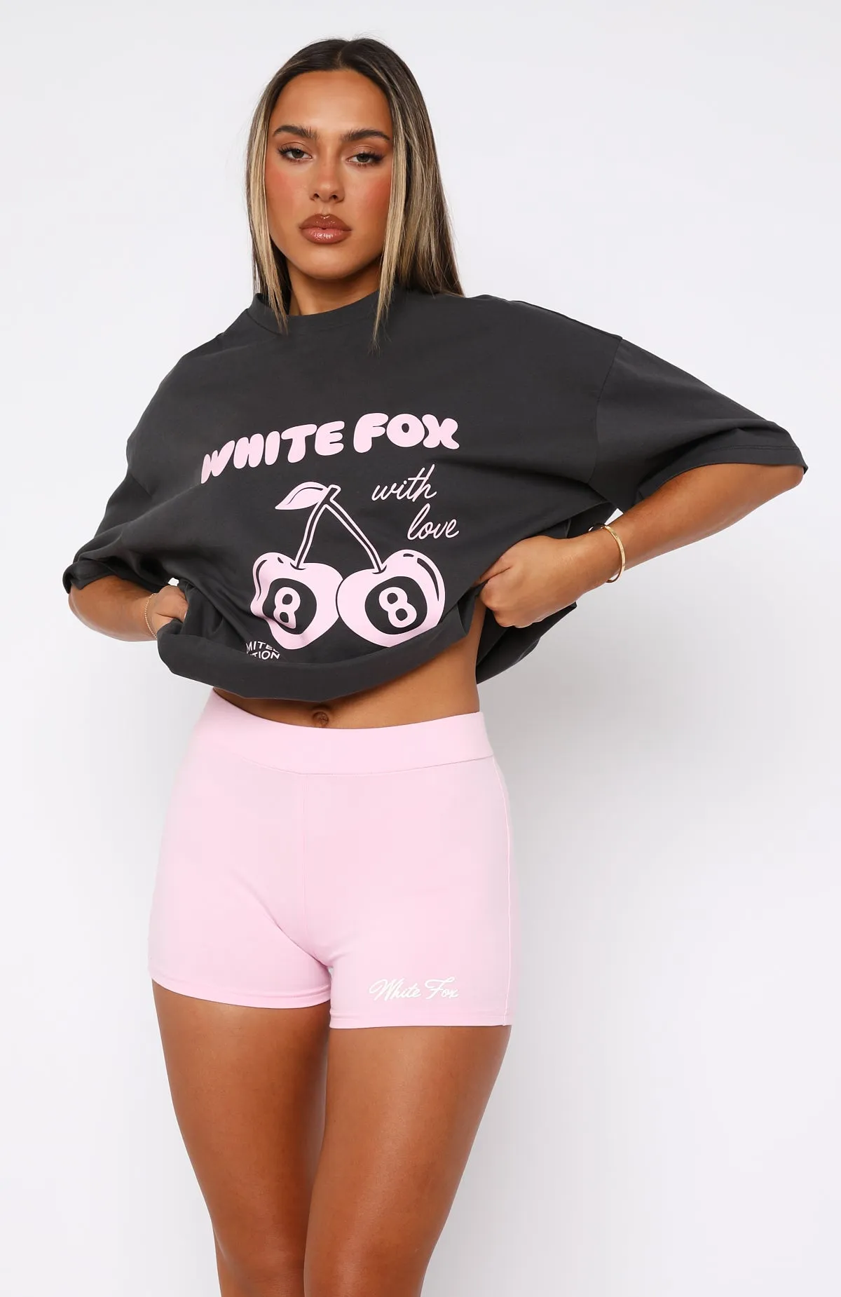 With Love Bike Shorts Baby Pink Rubberized Waistband
