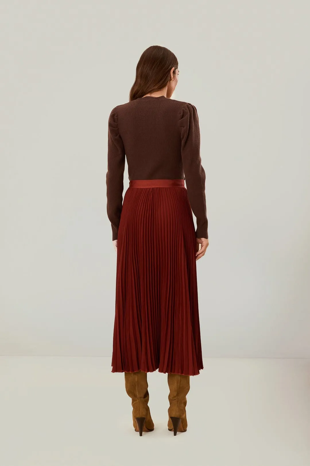 Soft Layers Brown Pleated Maxi Skirt