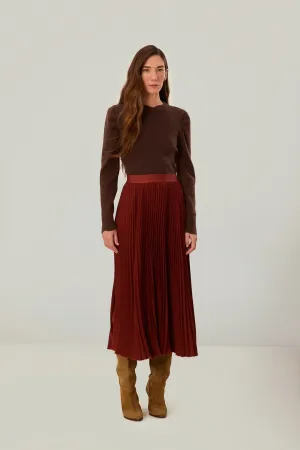 Fresh Aesthetic Sleek Detail Brown Pleated Maxi Skirt