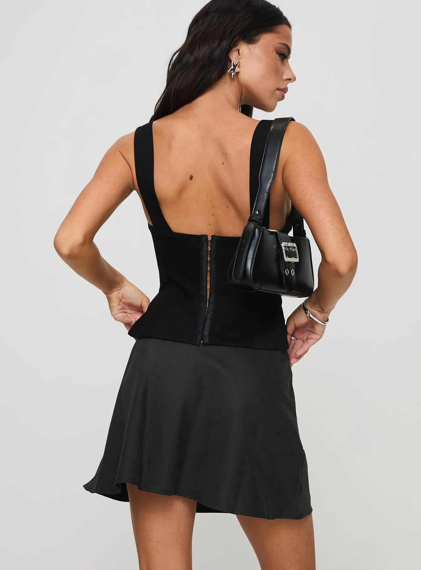 Dapple Bias Mini Skirt Black Weekend Look Leg Elongating