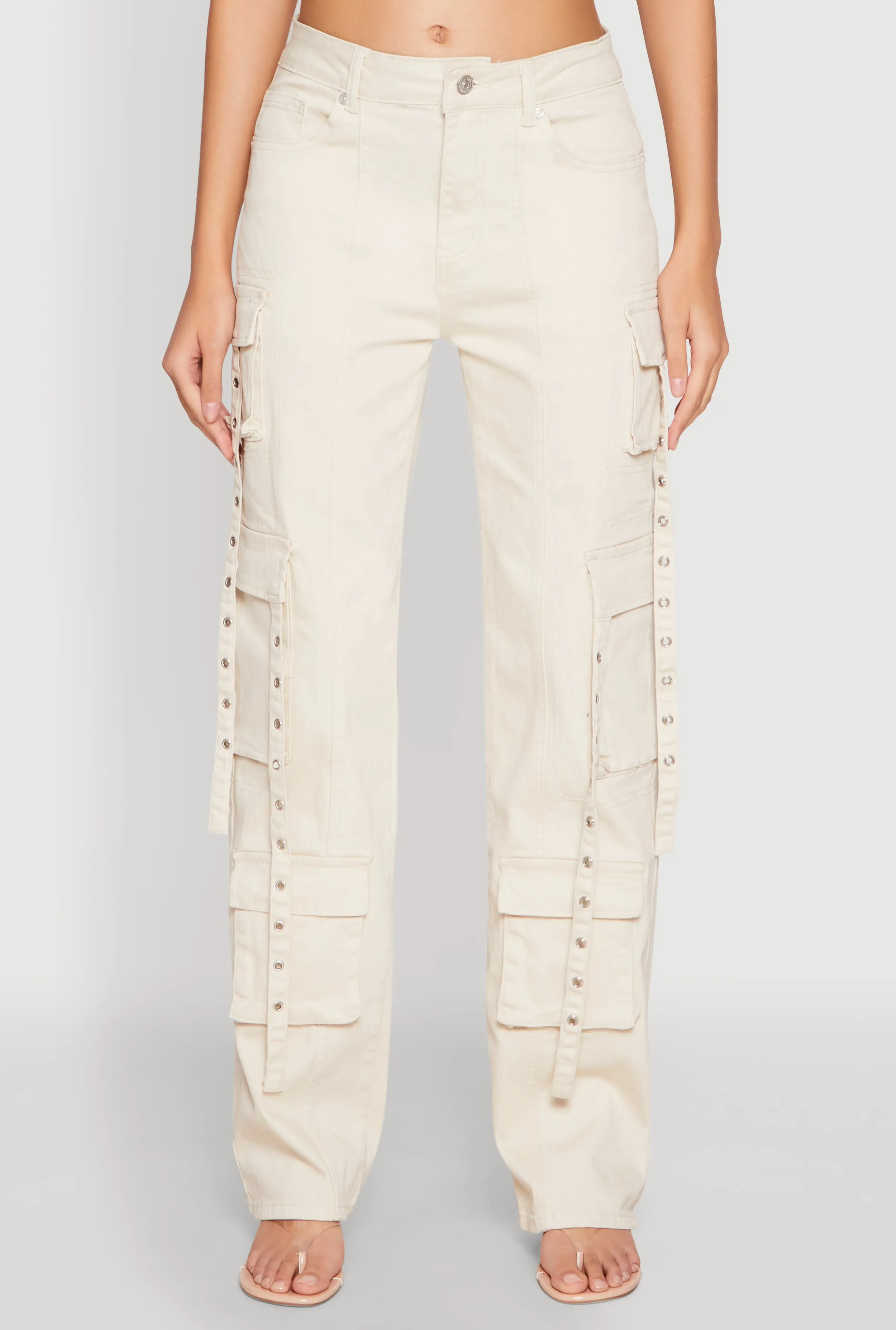 Stretch Minimalist Organic Cotton Material Mineral Wash Pintuck Cargo Jeans