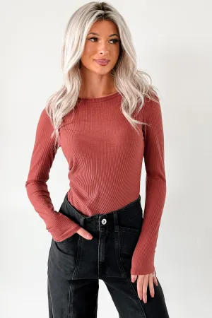 Confident Glow Long Sleeve Ribbed Bodysuit (Mahogany) Durable Soft Travel Family