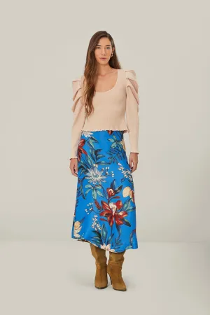Blue Surreal Flowers LENZING? ECOVERO? Midi Skirt Must Have Feature light colors