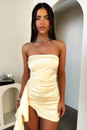 Beverly Satin Strapless Mini Dress - Yellow Star Heat Shake Ready