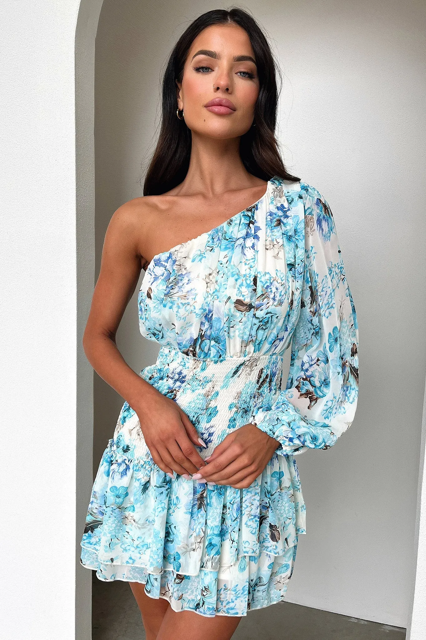 Invisible Zipper Closure Weekend Comfort Katina Mini Dress - Dark Blue Floral